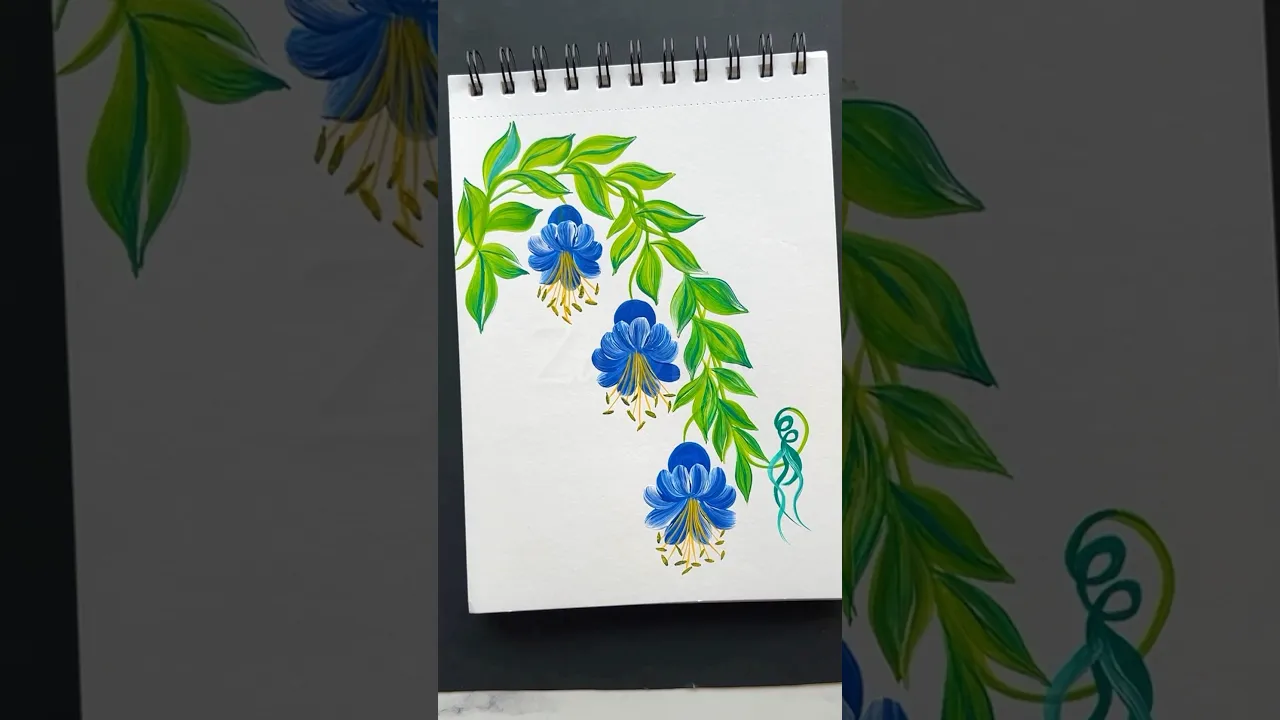 1355 🫠💙🌿BLUE hanging flowers ONESTROKE acrylic painting 🌿💙🎨 #shorts #blue #wow