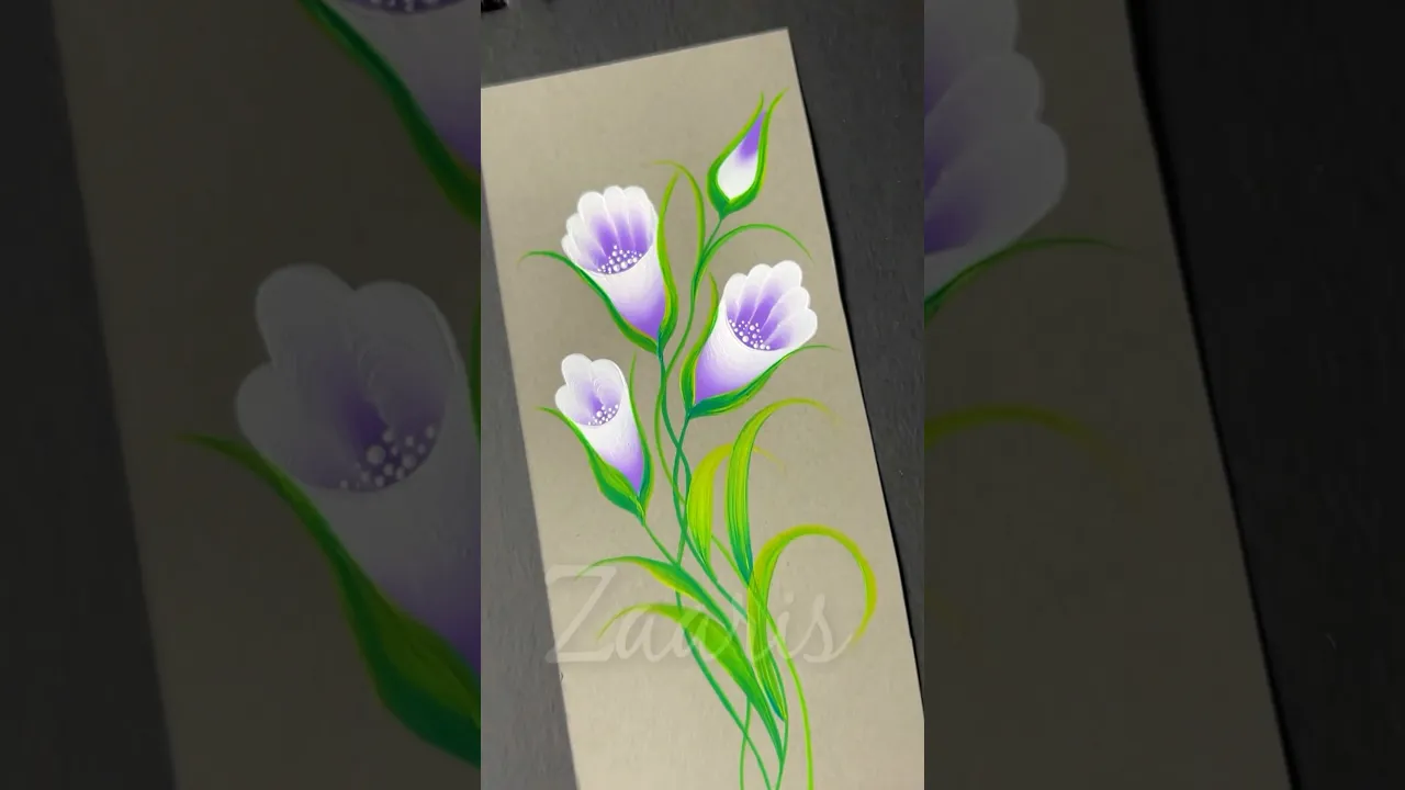 1106 💜🤍🎨🌿💯 Easiest FLORAL BOOKMARK painting trick 💜🤍🎨🌿💯✨ #shorts