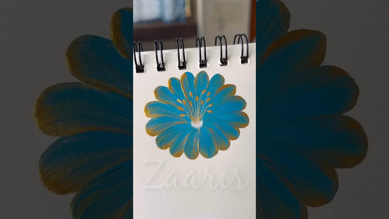 434 🩵👌💯Pretty BLUE & GOLD acrylic flower painting 🎨🫶✅💯👌 #flowerpainting #shortsfeed #gold