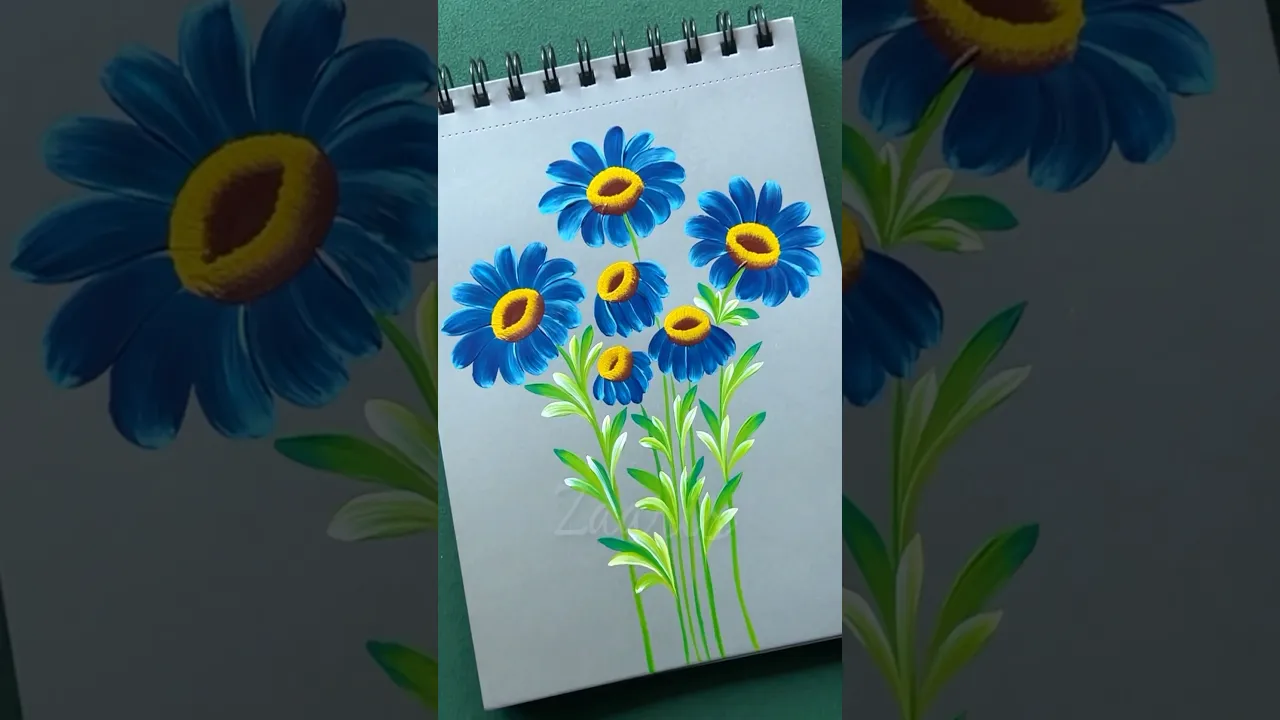 1285 💙🌿🌼Super Easy BLUE FLOWERS painting using acrylic paints 🎨🌿💯🫶 #shorts