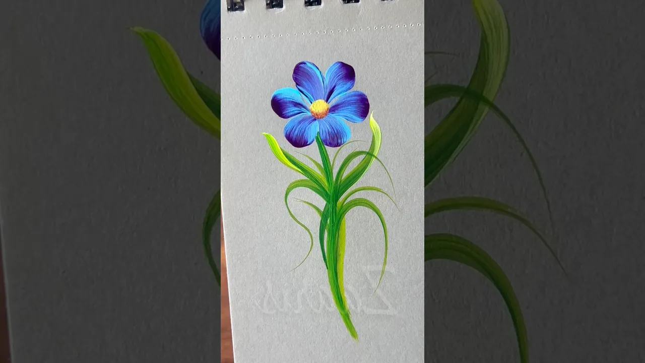 200 🩵💜One Stroke painting 👌BLUE PURPLE flowers acrylic 🖌️🎨💯 #shorts #viral #blue #art #purple #yt