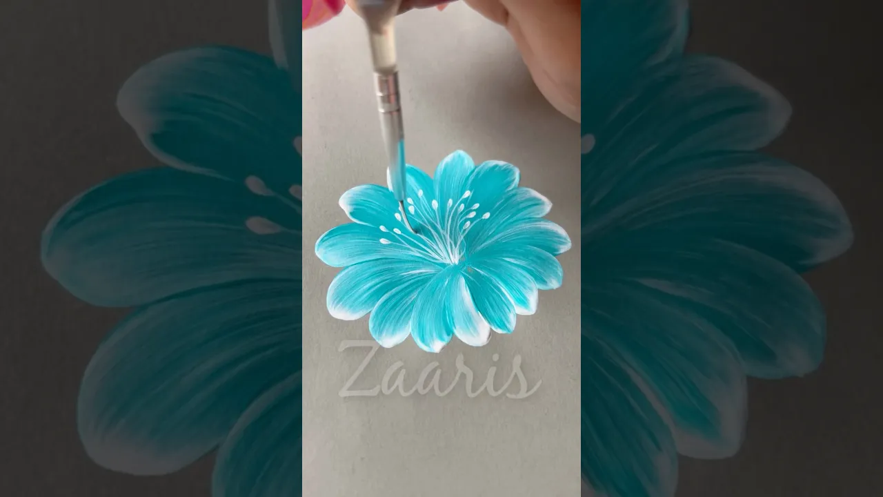 1047 🩵🤍🎨Simple BLUE flower painting using a round brush and acrylic🎨 #flowerpainting #shorts #art