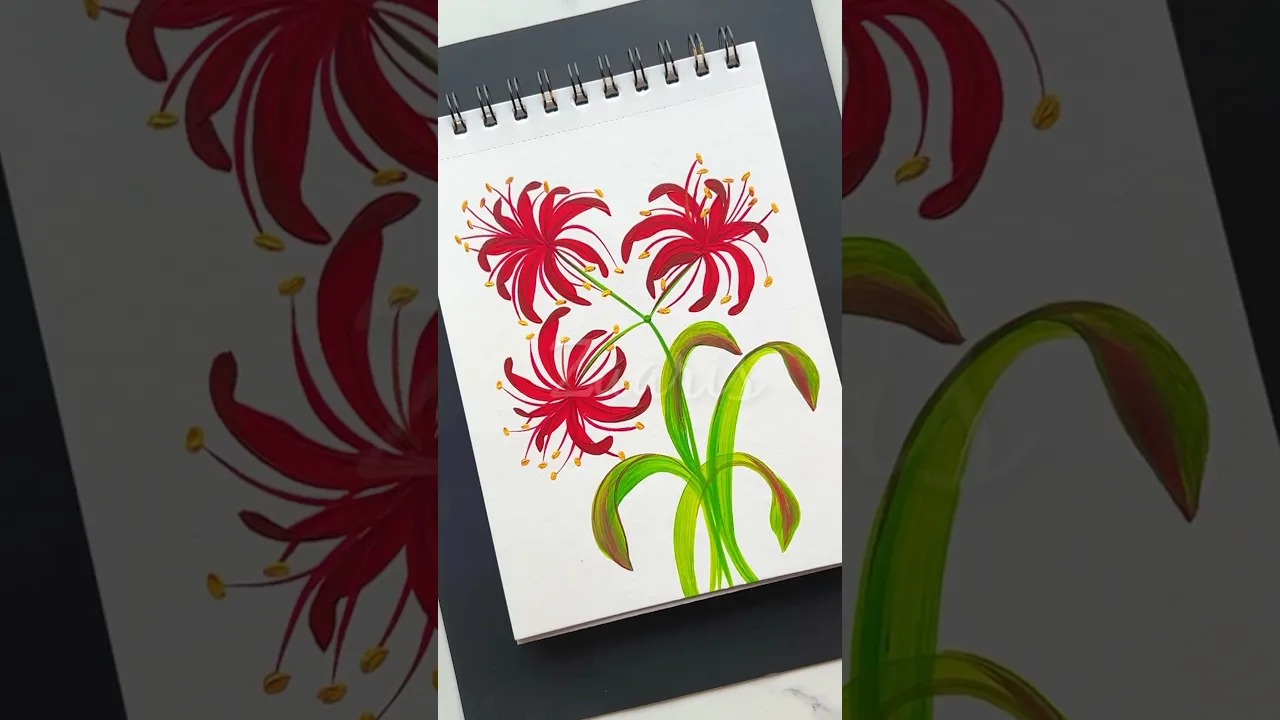 1251 🌺🌿Glorious RED SPIDER LILIES painting 💯✨🎨🫶💖❣️❣️ #shorts