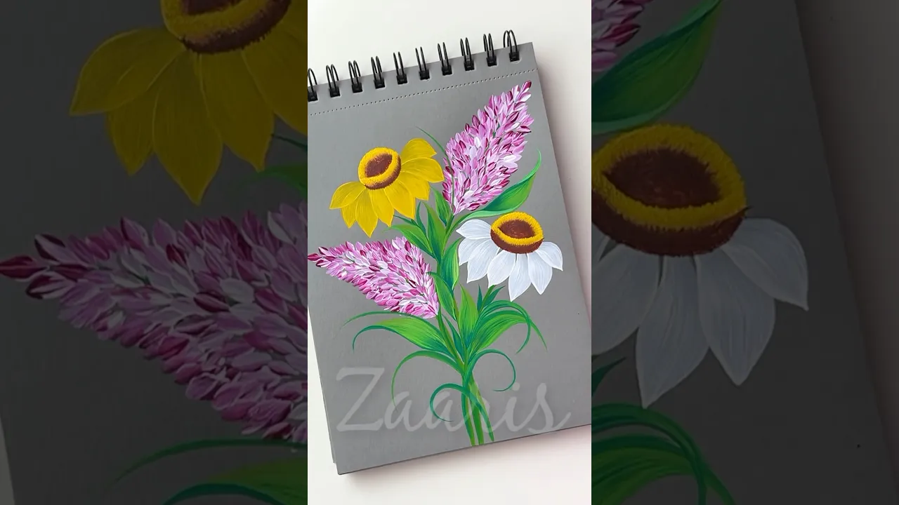 1084 🌸🌼🌿🎨🌺💯 COLOURFUL Flowers painting using acrylic paints 🎨🌸🌺❤️🌿🫶 #shorts