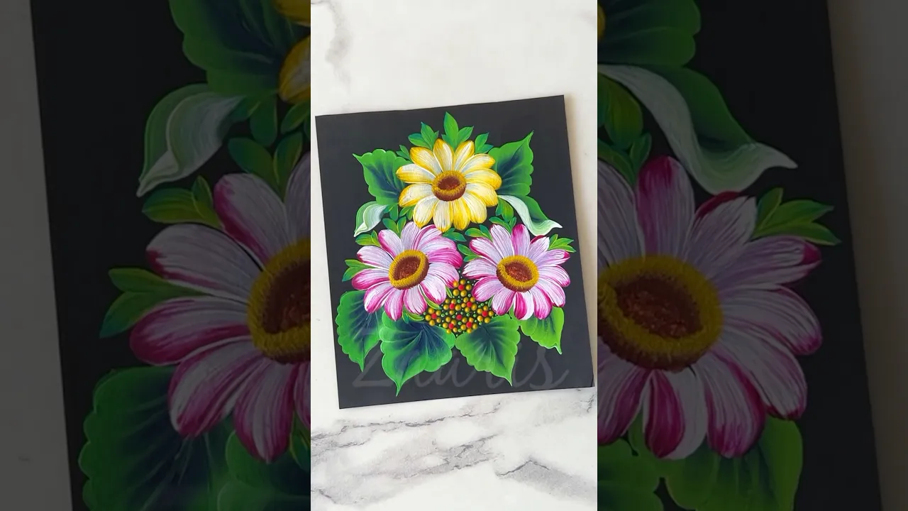 1301 🌸🌼Beautiful Onestroke daises acrylic painting 🌺💝🌿🎨💯🫶 #shorts