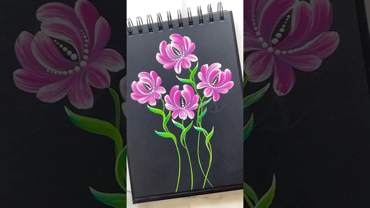 1356 🩷🌿🩷Beautiful super EASY PINK Flowers ONESTROKE PAINTING 🎨🌺🌿 #shorts #wow #pink