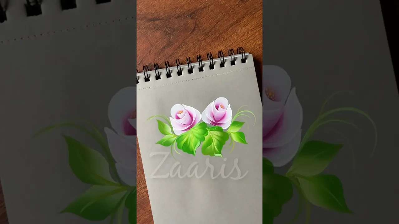 1126 🌹✨🫶🎨🩷🌸Simple Onestroke PINK ROSES & LEAVES painting, using acrylic paints 🎨🌿💚🎉🌹 #shorts