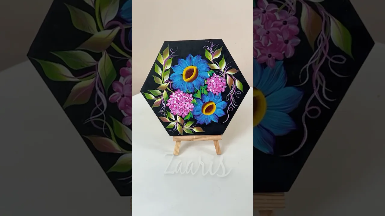 1252 💜💙GORGEOUS vibrant floral artwork on a WOODEN SOUVENIR frame 💯✨🫶🌺🌼💖💙🩷💞 #shorts