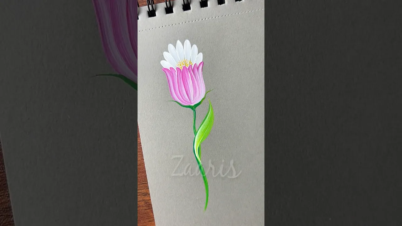 1202 🌸💖🌿🎨🫶Super easy delicate WHITE & PINK flower painting using acrylic paints 🌿🎨💖❣️💯 #shorts