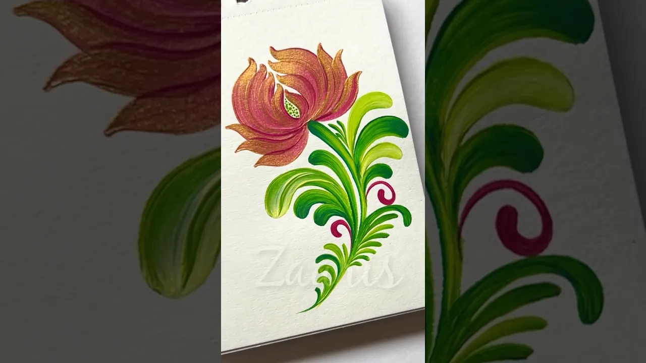 896 💖💚Beautiful PETRYKIVKA style onion flower painting using acrylic 🎨 #flowerpainting #shorts #art