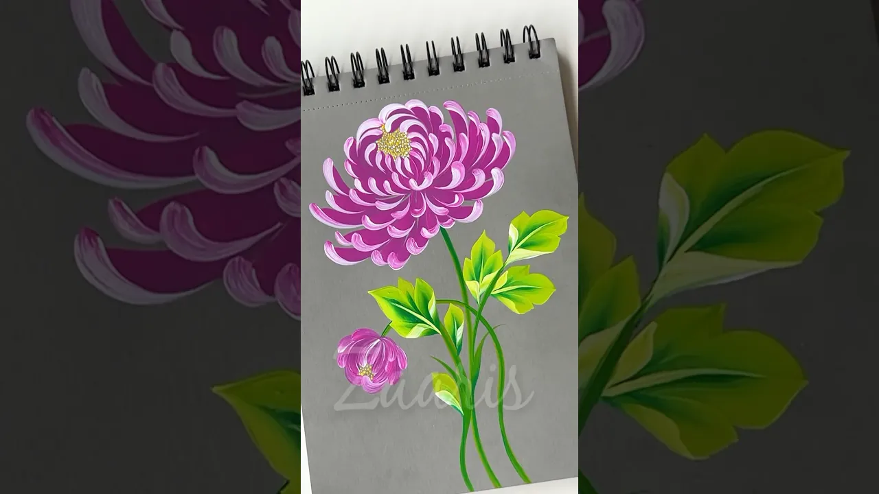 1243 💯🌸💖🌿Gorgeous PINK CHRYSANTHEMUM flower painting, using acrylic paints 🎨🌿💖🌸🌺✨💝 #shorts