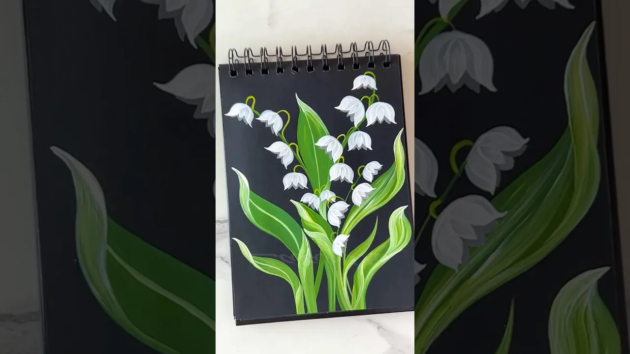 1305 🌼🎨 Lily of the Valley flowers acrylic painting 💫🌿🌸💯 #shorts