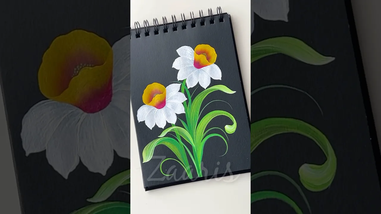 1101 🌼🌸🌺🌿🫶💯 Beautiful DAFFODILS painting, using acrylic paints 🌼🎨🌺🌿💯🌸🫶💖🤍🎉 #shorts