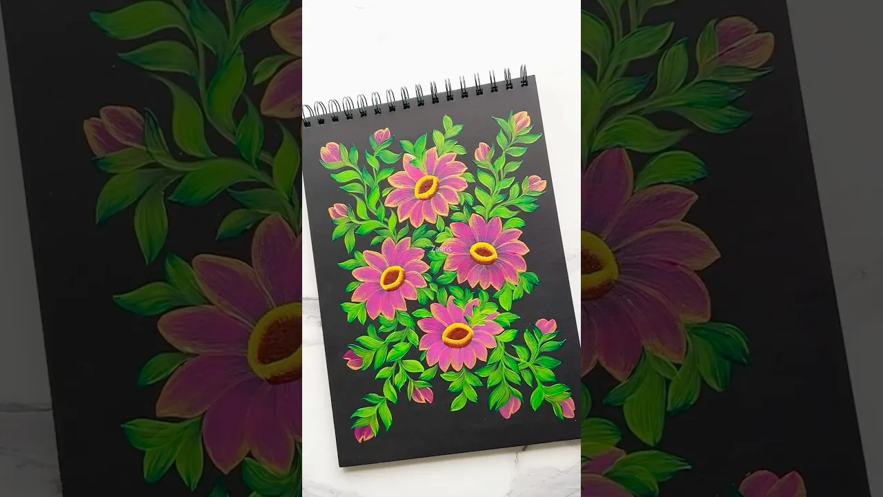 1369 🌺STUNNING Onestroke pink & gold flowers acrylic painting 🎨🌺🌿 #wow #shorts #pink