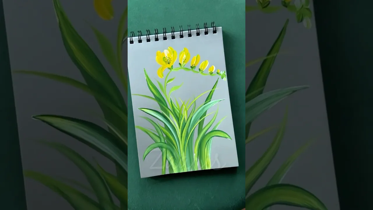 1283 🎨🌼🌿Beautiful FREESIA flowers Onestroke acrylic painting 🎨💛✨💯🫶🌿 #shorts