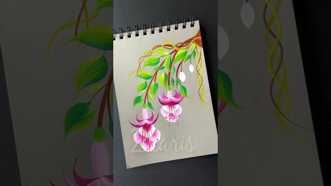 1192 🌺💖💯🌿🎉🎊✨Vibrant FUSCHIA FLOWERS painting, using acrylic paints 🎨💯✨💖🫶🥰🎊💖🌿🌺 #shorts