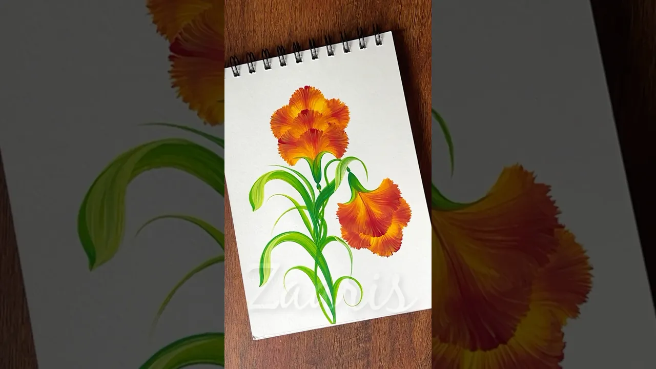 1098 💛❤️🌼🎨💯🎉 Vibrant red and yellow CARNATIONS painting using acrylic paints ❤️💛🎉💯🫶🌿 #shorts