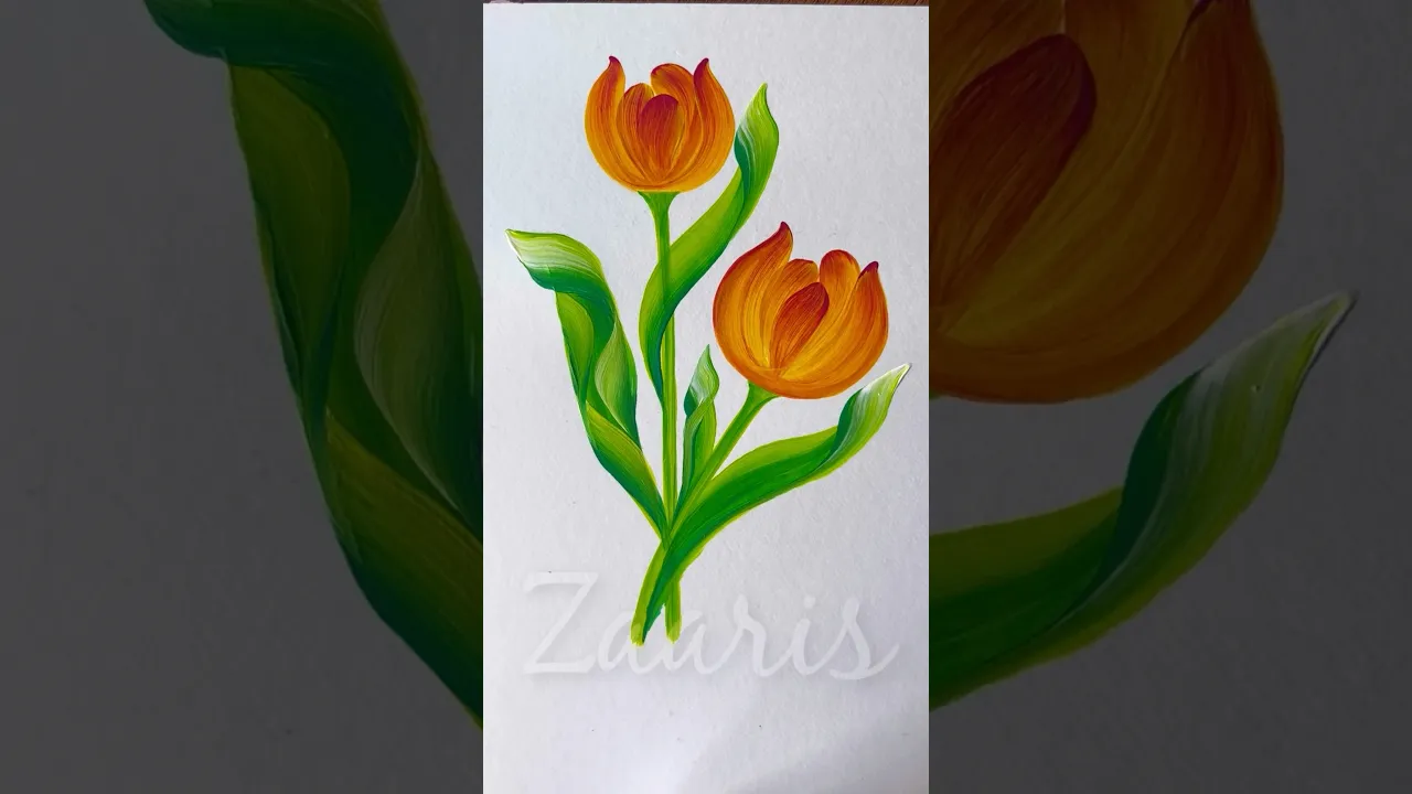 1004 💛❤️💯Simple TULIPS 🌷 flower painting using acrylic 🎨 #flowerpainting #shorts #art