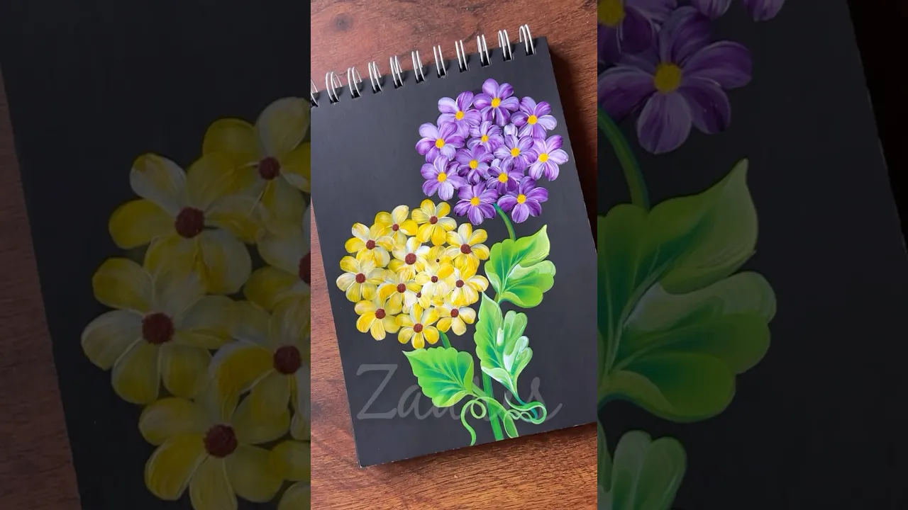 1182 💜💛💯🎨🌼🌿🎉🎊🫶 Beautiful HYDRANGEAS painting, using acrylic paints 🎨💯🌿🌼💛🫶💜 #shorts