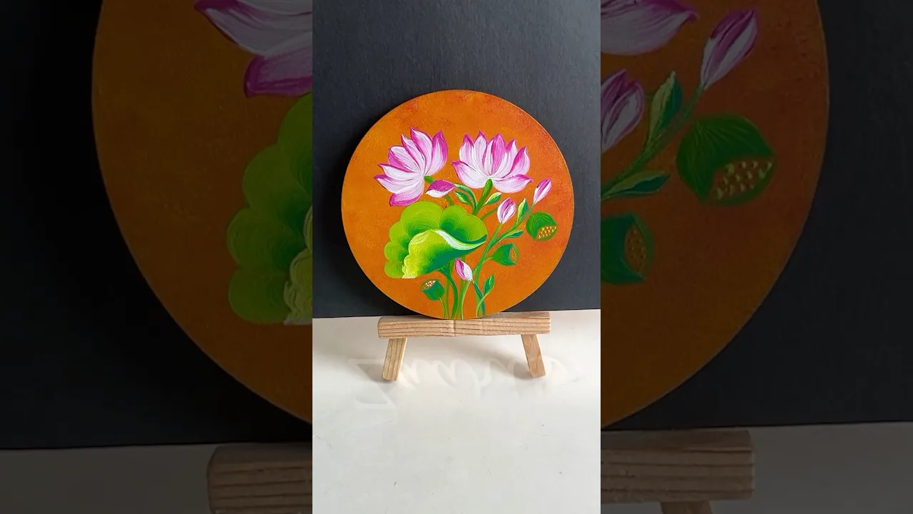 1311 🪷💕BEAUTIFUL LOTUS Onestroke acrylic painting on a wooden coaster 🎨💯🫶💕🌿🌸 #shorts