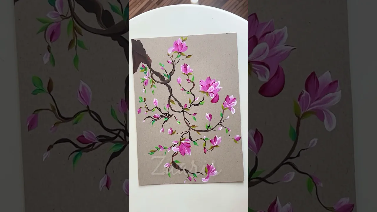 1264 🌸🌿Beautiful PINK MAGNOLIAS acrylic painting 🫶🌺💯💝✨💞 #shorts
