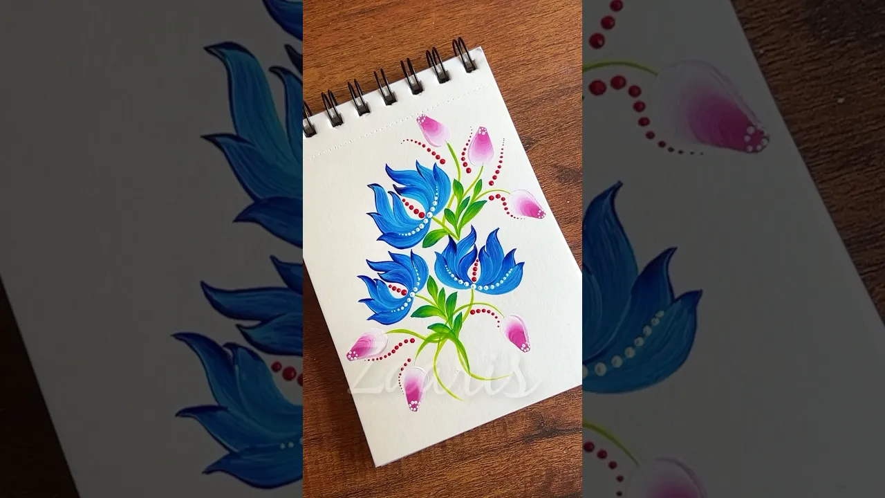 1246 💙🩷Beautiful BLUE & PINK flowers painting 🎨🌼❣️✨💖🩷💙🌺💯🌿✨