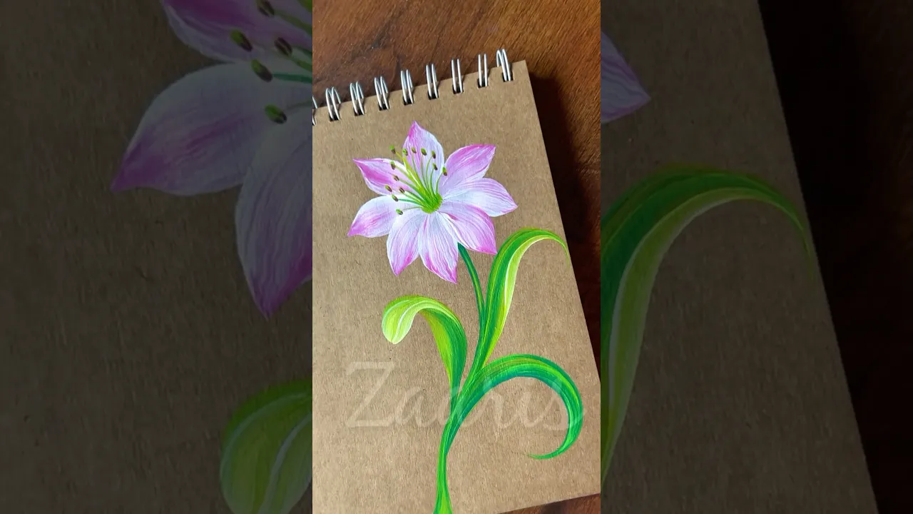 1144 💖🌸💯🫶🌿🎨Pretty PINK LILY flower painting, using acrylic paints 🎨🌿💖🫶🎊🌸✨🌺🎉#shorts