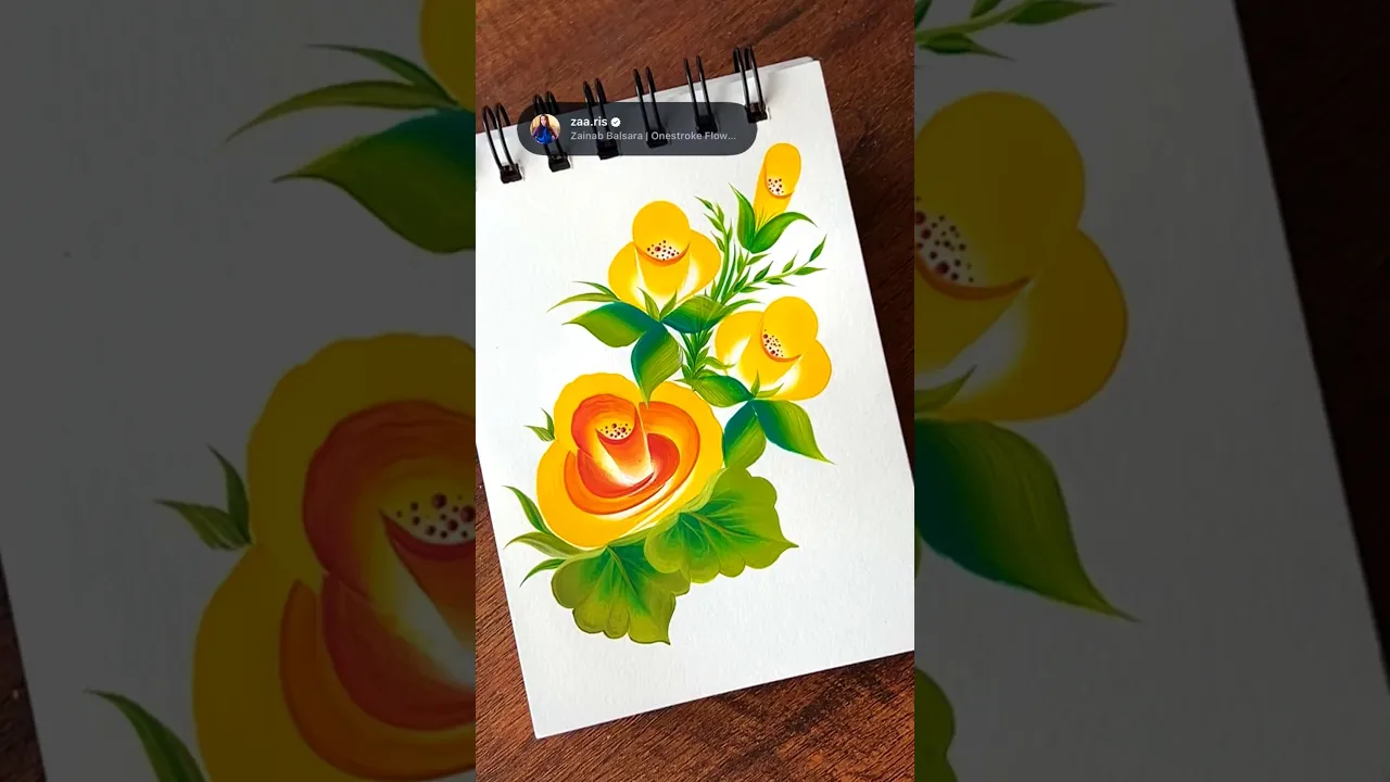486 Beautiful YELLOW FLOWER painting using acrylic paints & flat brush strokes 🖌️🎨