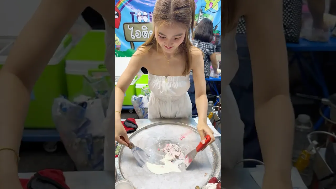 Sweet Thai Woman Making Ice Cream Rolls – Thai Street Food