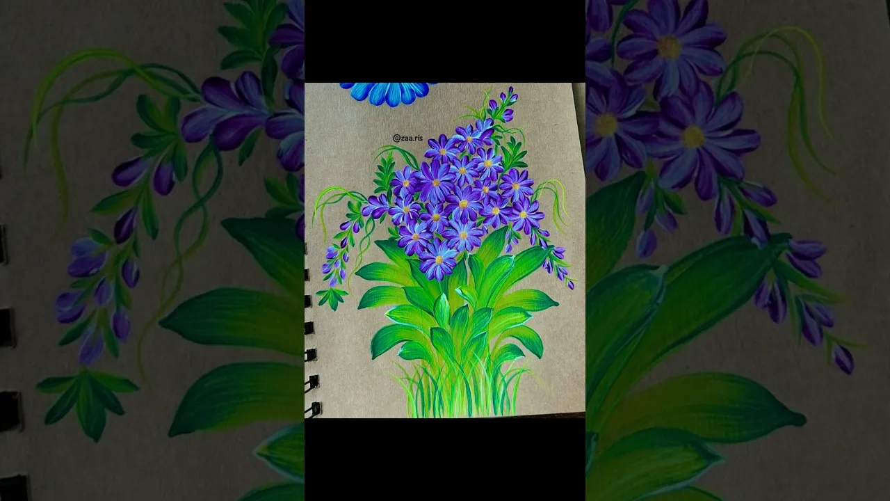 283 Watch me paint this beautiful purple 💜FLOWERS BUNCH ｜ Acrylics 🎨🖌️#shorts #art #purpleflowers