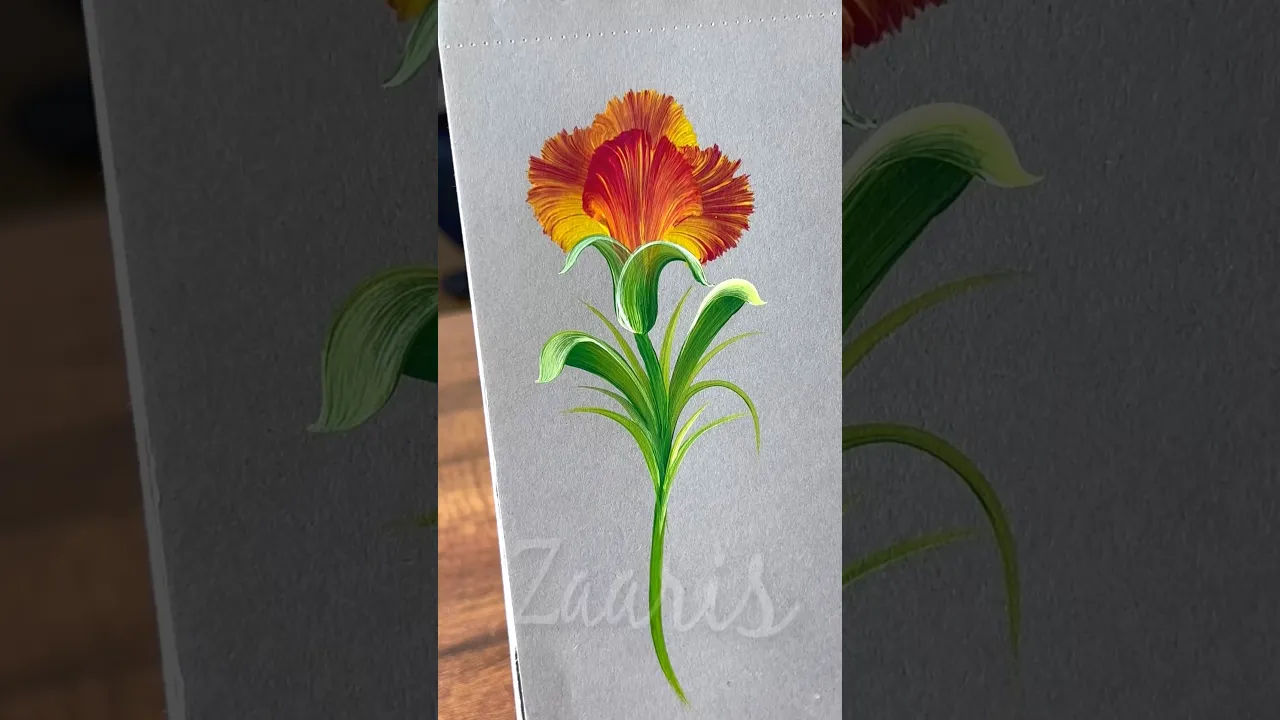 189 💛🌸One Stroke painting 🌼🌿simple flower painting with acrylic 🖌️🎨 #shorts #flowerpainting #art