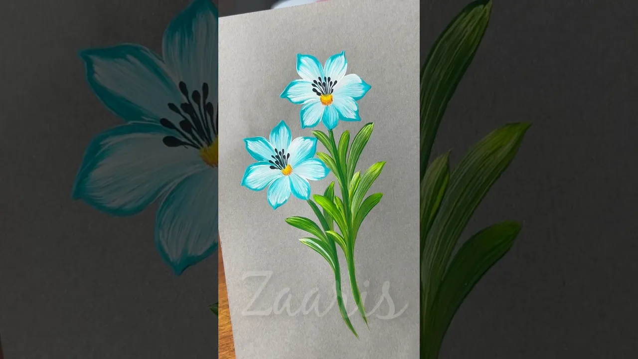 43 🩵BLUE flowers painting using acrylic🎨#shorts #blue #viral #dailypaint #reelscreator #acrylicpaint