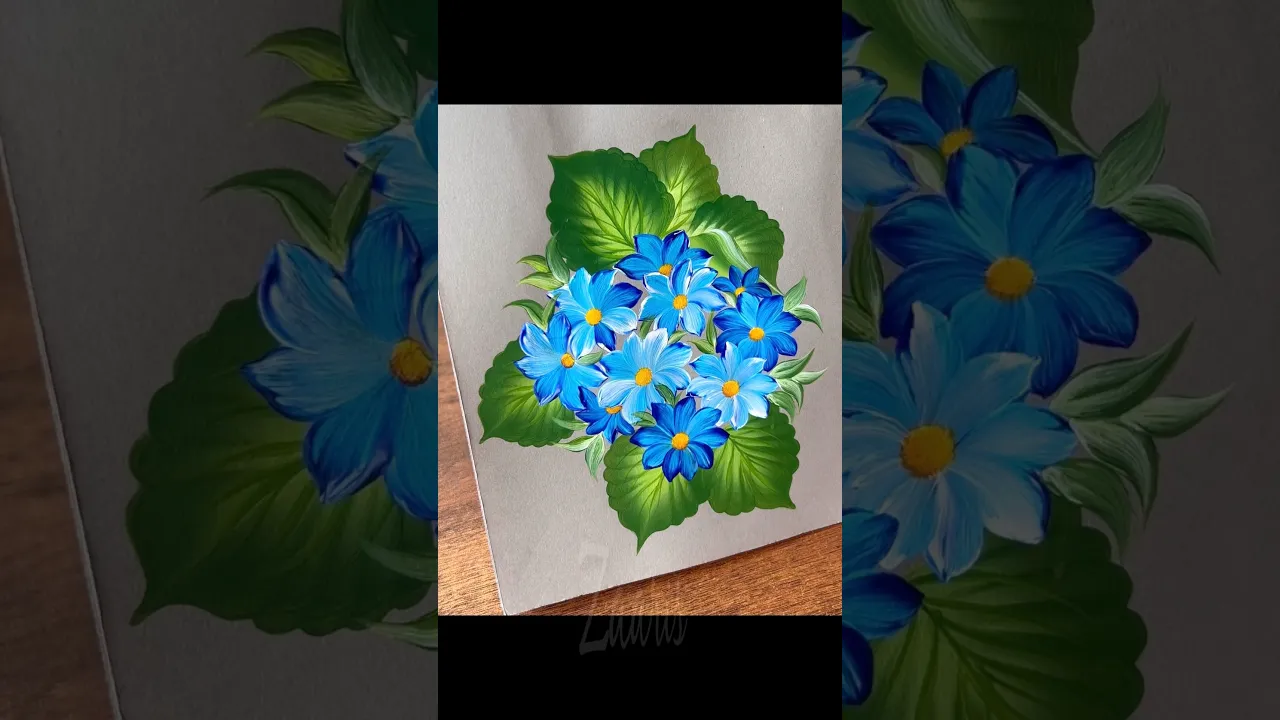 175 💙👌One Stroke Painting🎨A bunch of BLUE flowers acrylic🖌️🎨 #shorts #blue #flowers #trending #yt