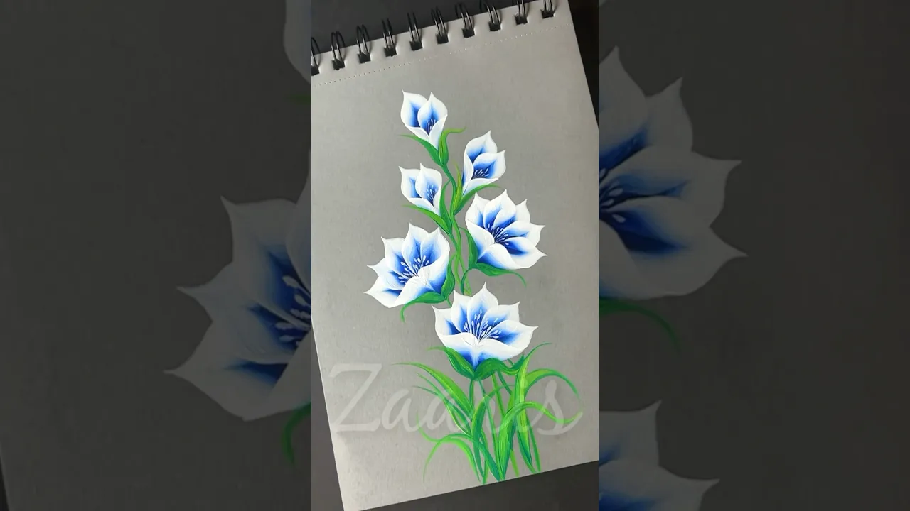 971 💙🤍🌿Simple BLUE flower painting using acrylic paints 🎨💙🤍 #flowerpainting #shorts #art