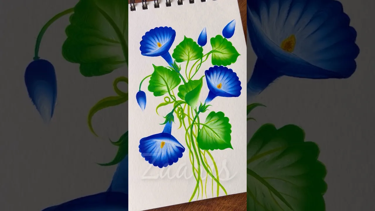 998 💙🤍💯👌Beautiful blue MORNING GLORY flower painting using acrylic🎨💙 #flowerpainting #shorts #art