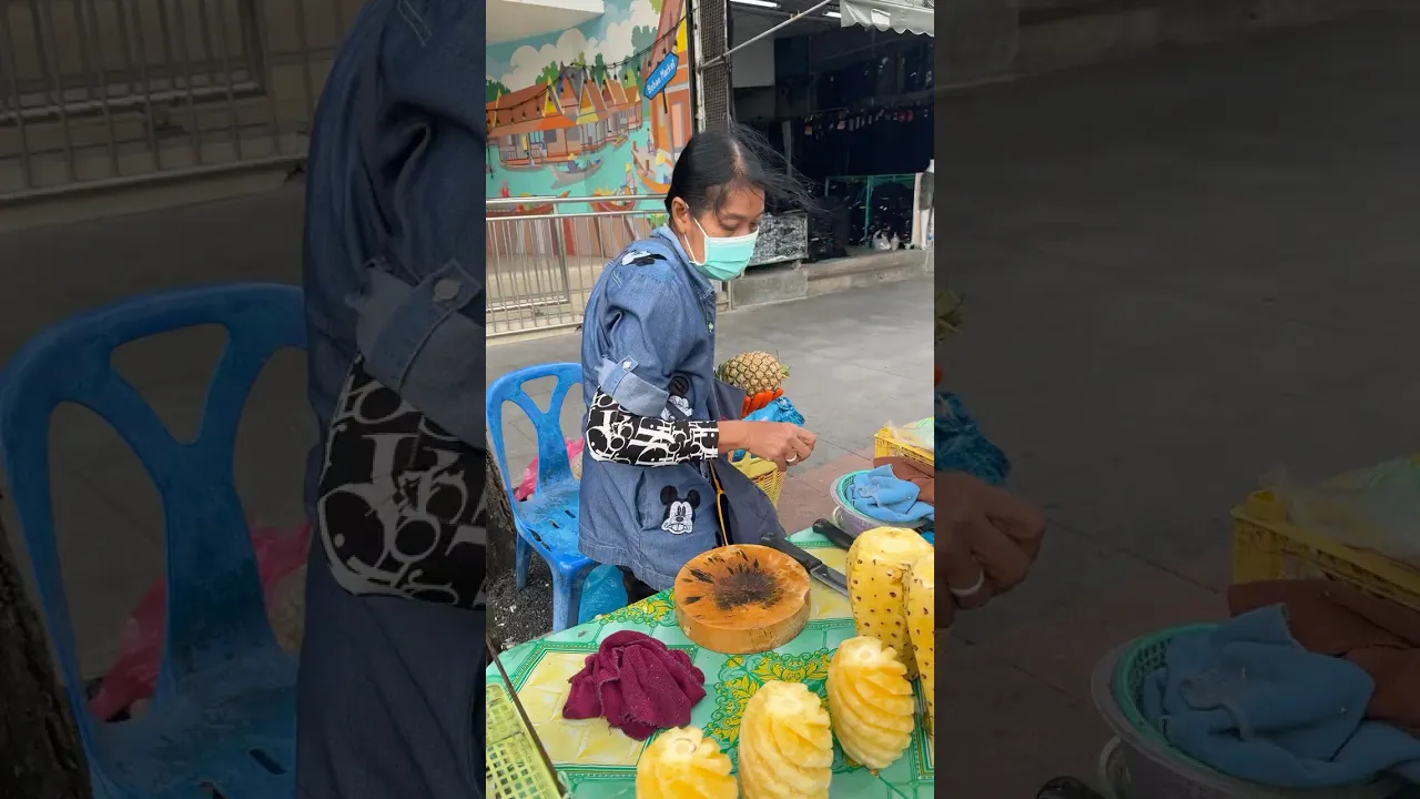 Satisfying Pineapple Cutting by Thai Woman