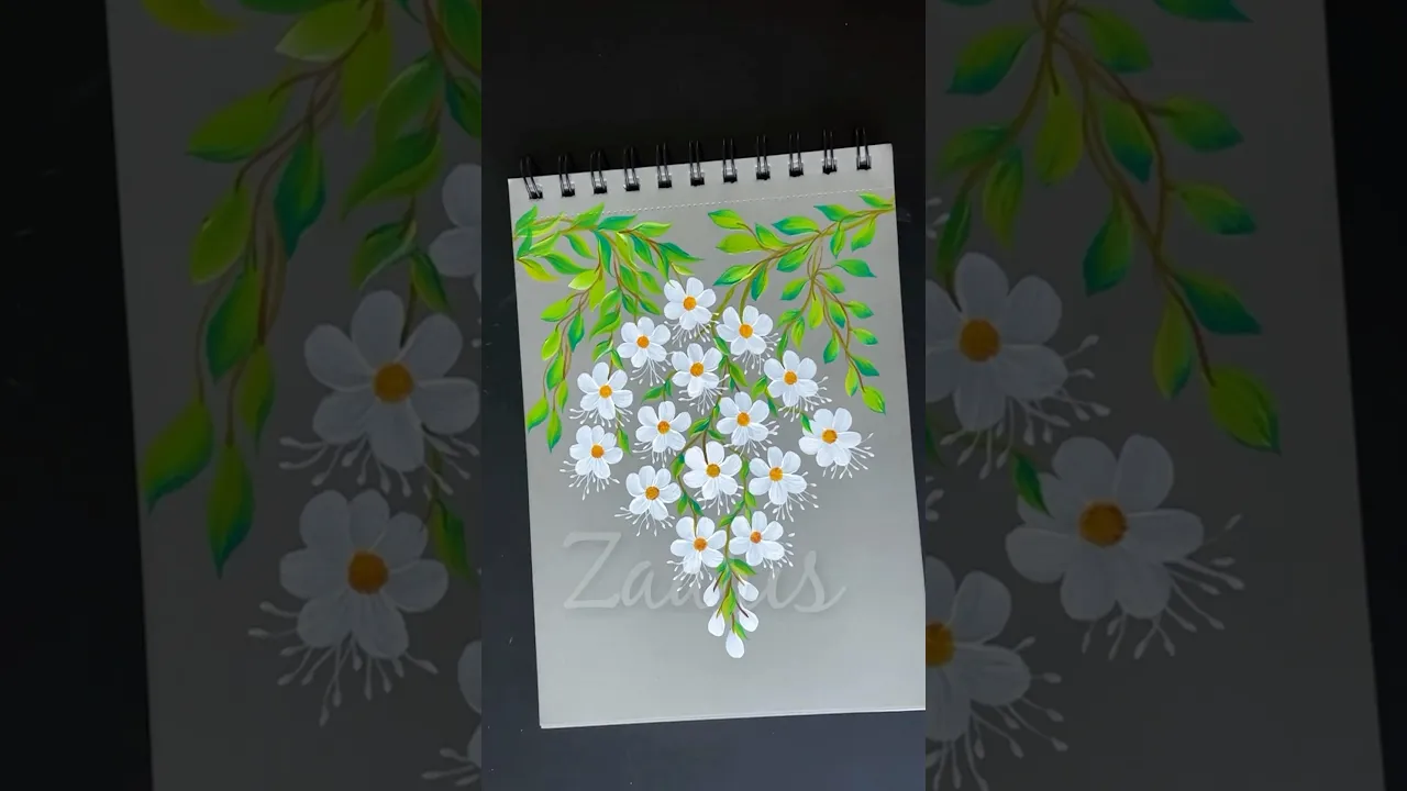 1254 💯🫶🌸🌿Dainty WHITE HANGING Flowers painting 🎨✨🌼💯🫶💞🌿 #shorts