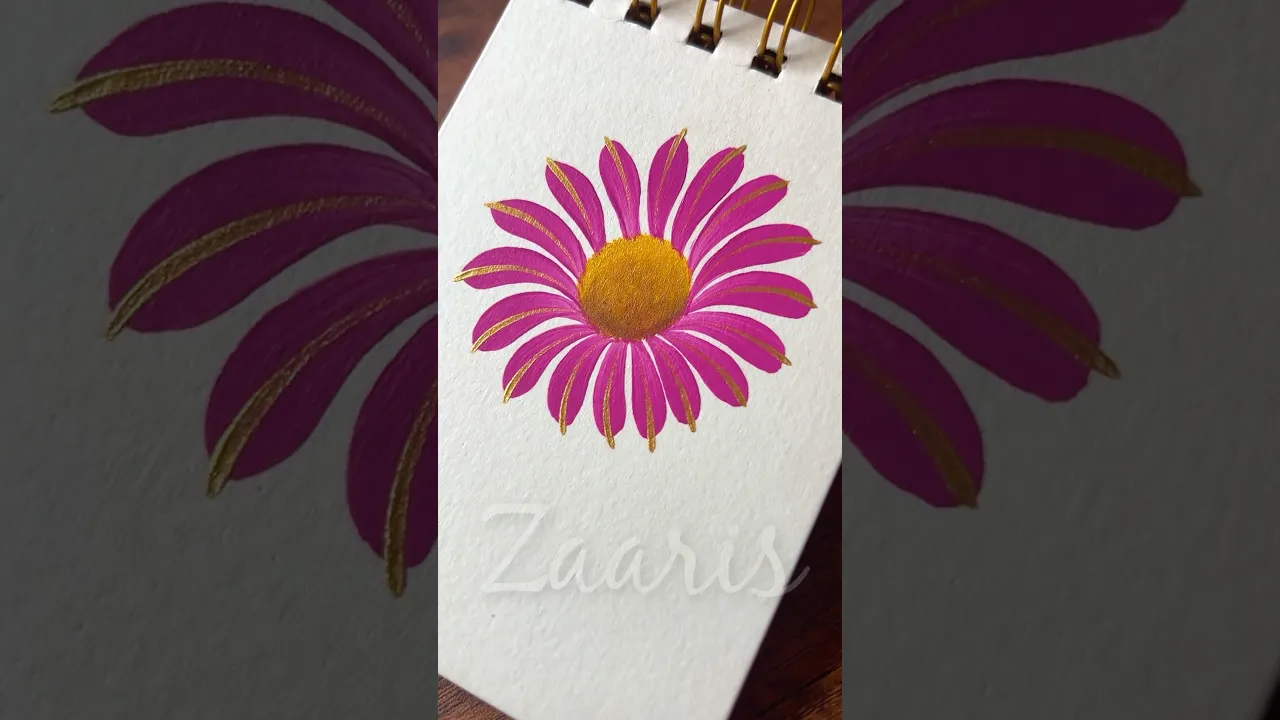 1096 💖🌸🌿 Dainty PINK & GOLD flower painting using acrylic paints 🌸💯🫶💛🎨💖🌼 #shorts