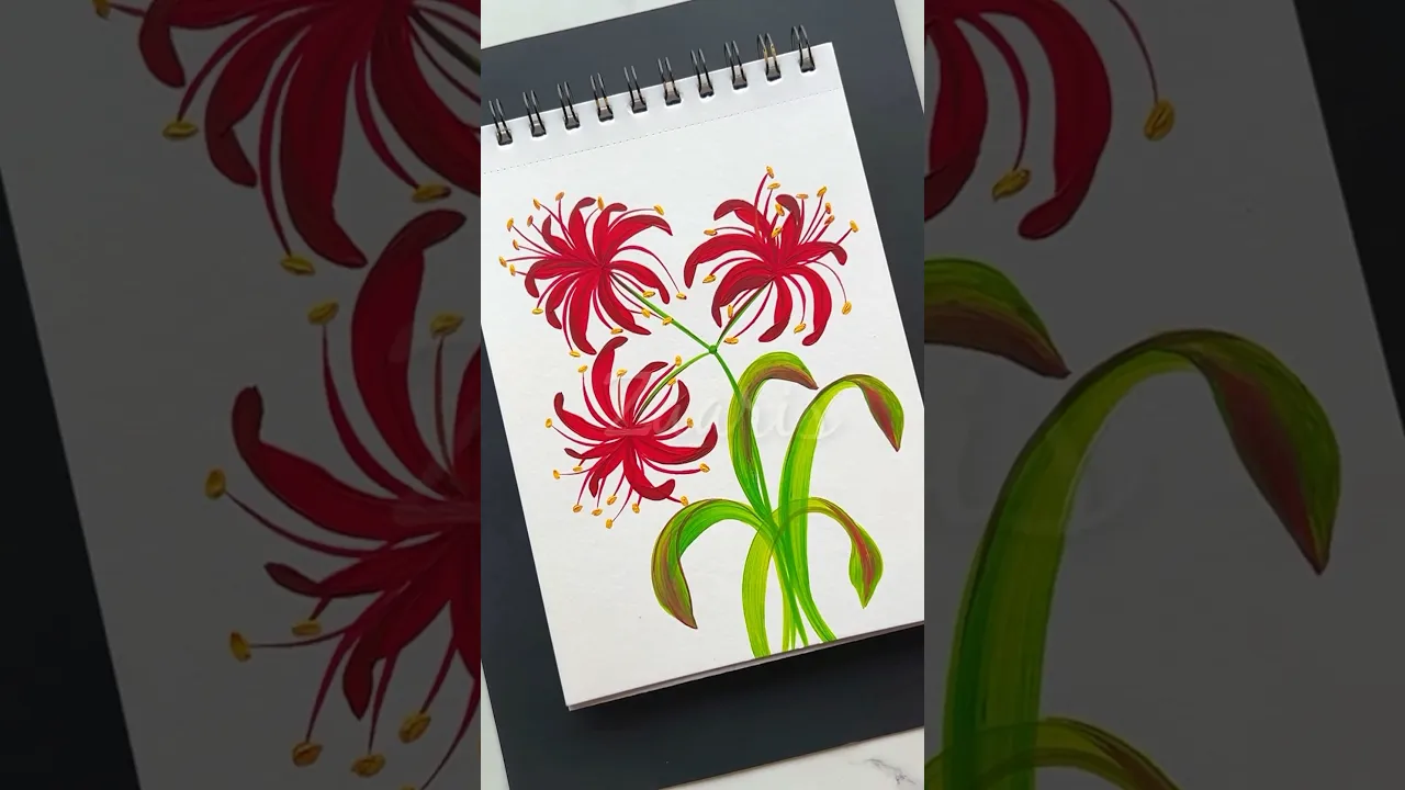 1339 💯🎨❣️super EASY RED SPIDER LILIES acrylic painting ❤️❤️‍🔥🌿 #shorts #wow #red