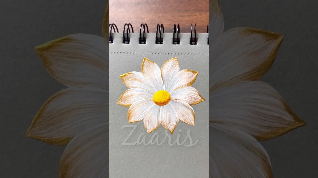 1067 🤍💛🫶🎨🎉💯 Beautiful WHITE & GOLD flower painting, using acrylic paints 🫶💛🎨💖💯🎉 #shorts