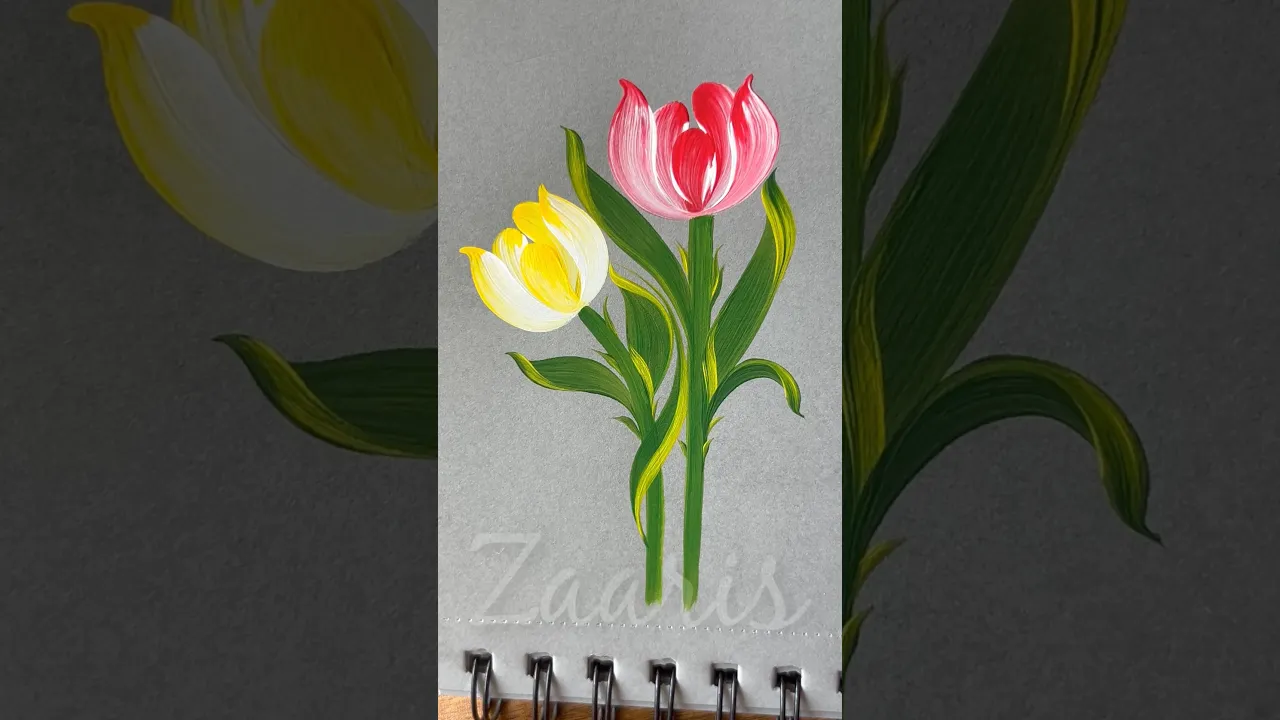 124 How to paint TULIPS using acrylic paints 🌷🖌️🎨 #shorts #tulips #howtopaint #viral #art #tulipart