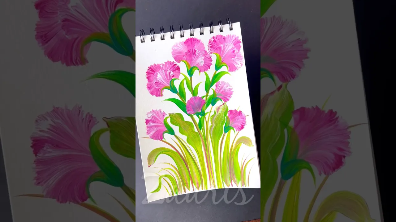 229 🌸PINK CARNATIONS🌺🌿 acrylic painting 💖🎨🖌️ #shorts #pink #acrylic #carnations #painting #viral