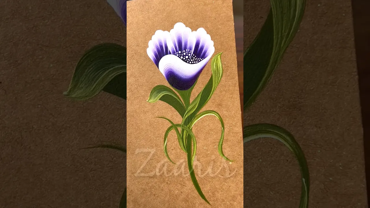 460 💜🤍Vibrant VIOLET & WHITE One Stroke flower painting design using acrylic paints✅💯🖌️🎨🫶🏻