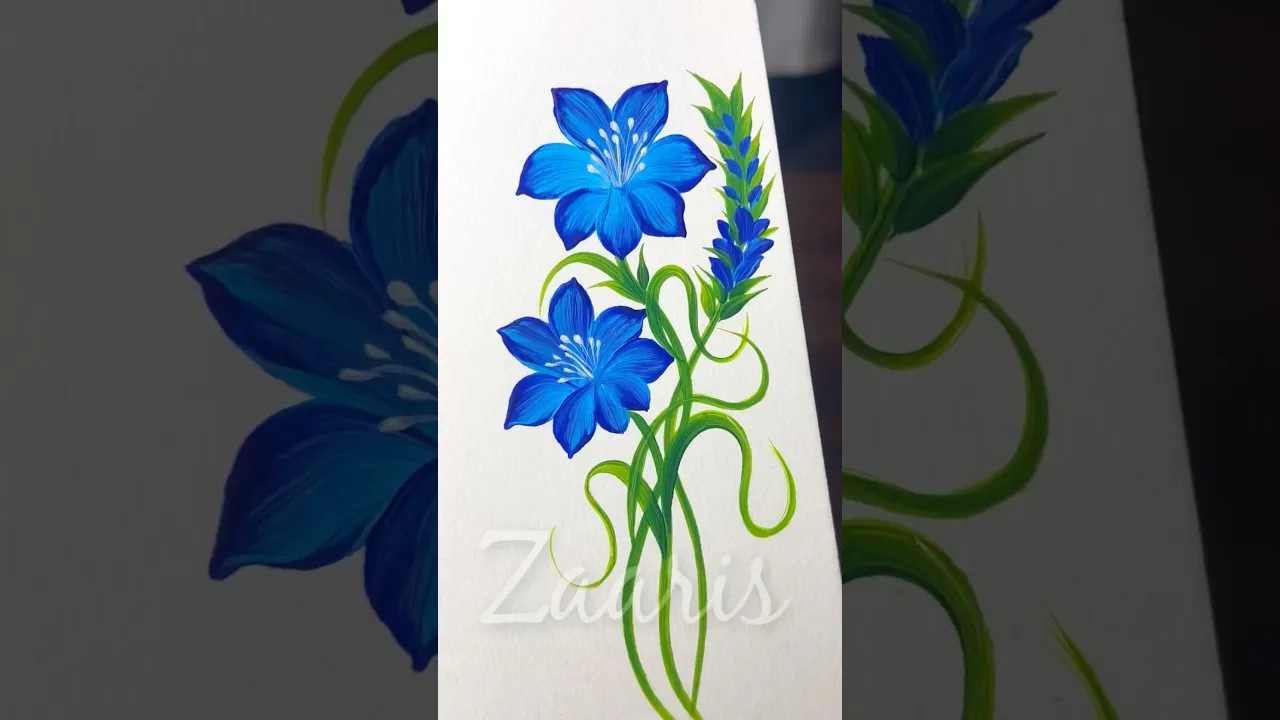 163 💙💯BLUE FLOWER🌸Acrylic🖌️beginner friendly🎨 #shortsfeed #viral #blueflowers #art #adorablevideo