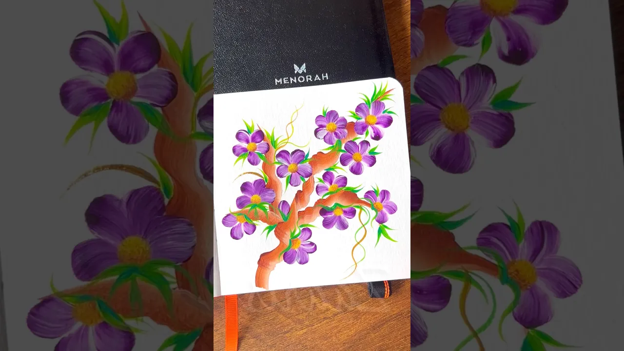 226 💜🌸Gorgeous PURPLE Flowers on a branch acrylic painting 🖌️🎨💯👌 #shorts #purple #drawing #viral
