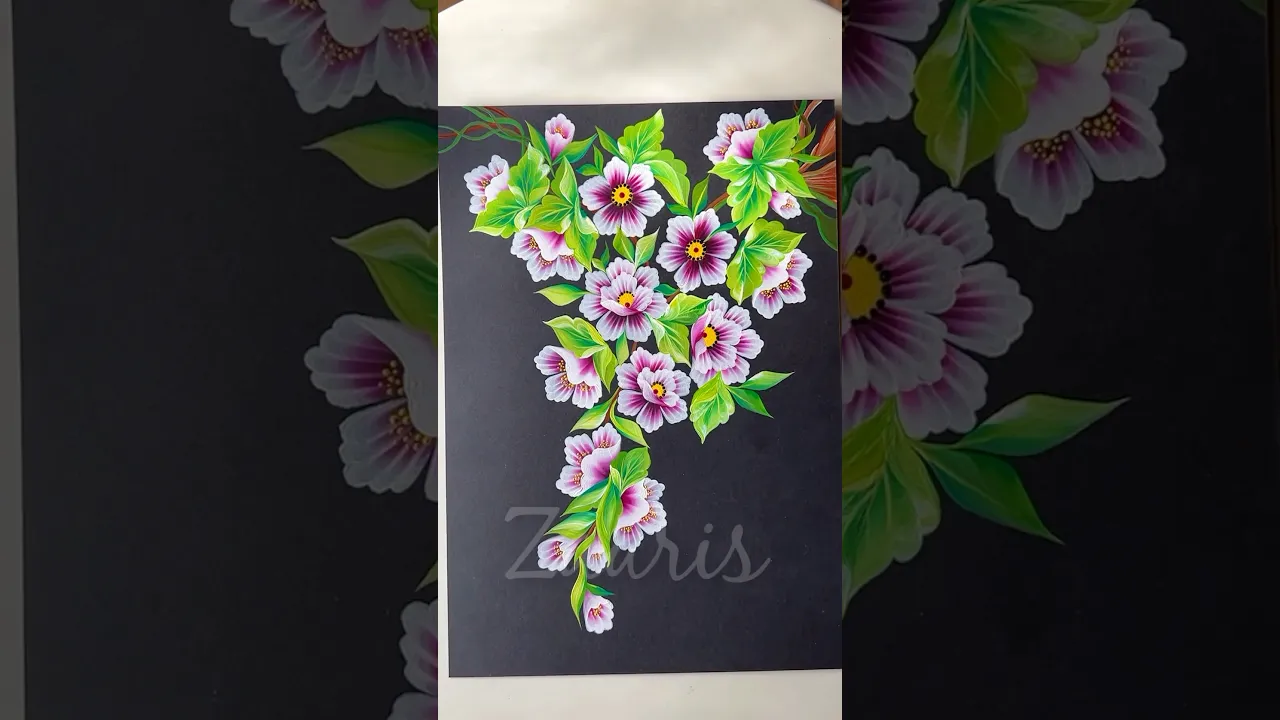 1276 🌸🌿Beautiful Onestroke PINK flowers bunch painting using acrylic paints 💖🌿💯✨🫶 #shorts