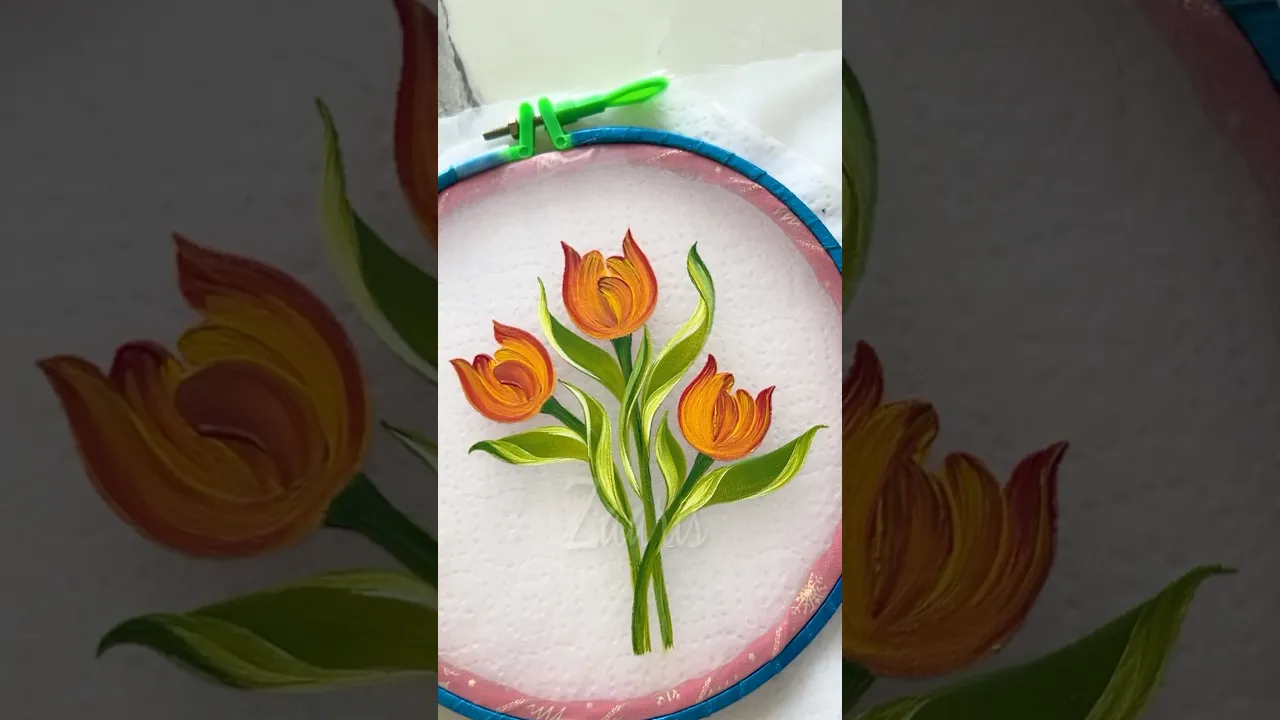 1293 🌼🎨FABRIC PAINTING, tulips acrylic painting on a organza fabric 🌷🌷💯✨ #shorts