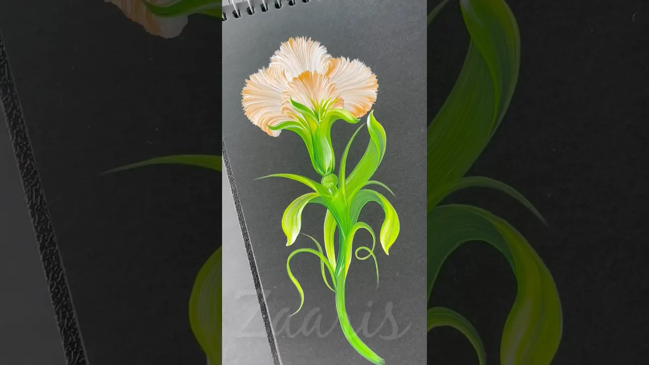 181 💯One Stroke Painting 👌WOW GOLD Carnation acrylic 🎨🖌️ #shorts #art #viral #gold #carnations #wow