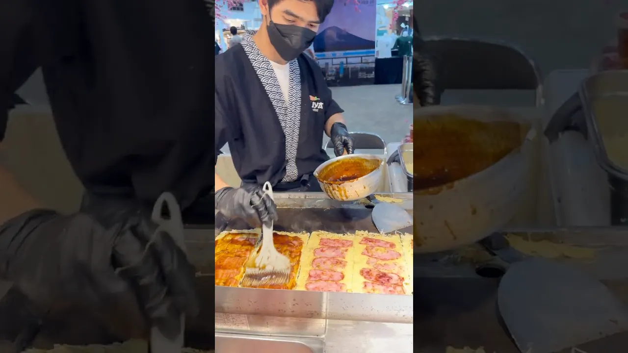 Japanese Okonomiyaki Roll with Ham!!Thai Street Food