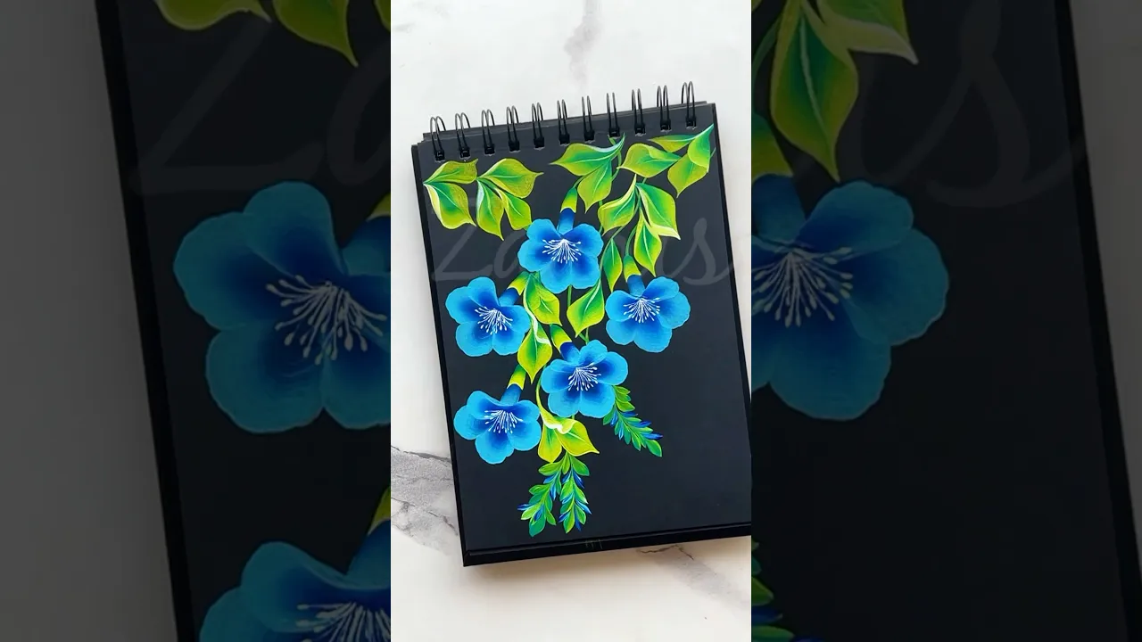 1297 💙🌿Beautiful Blue Onestroke Hanging flowers acrylic painting 🌿🎨✨🫶💯 #shorts